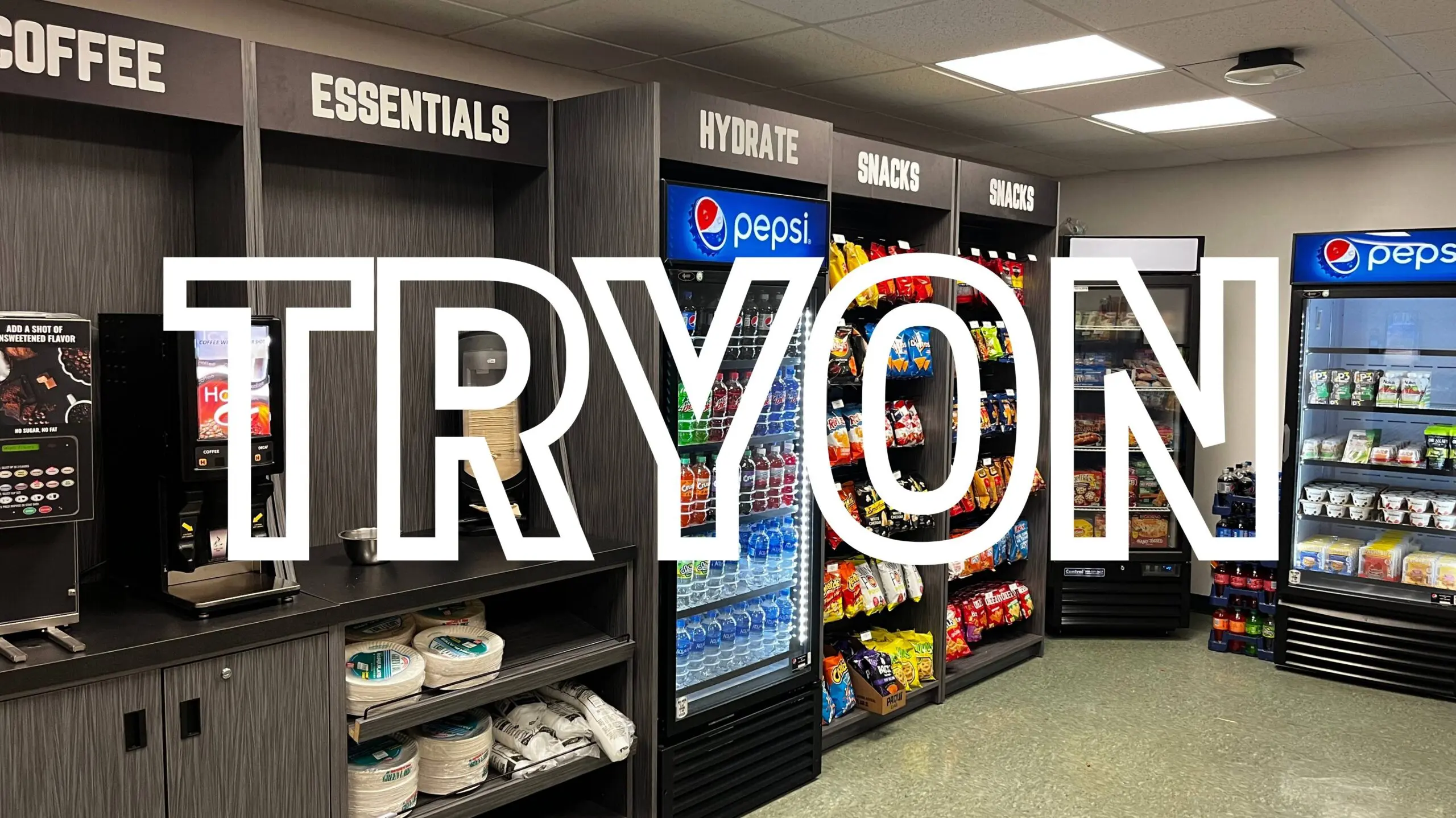 A picture of a portion of the market, with the word TRYON over it.