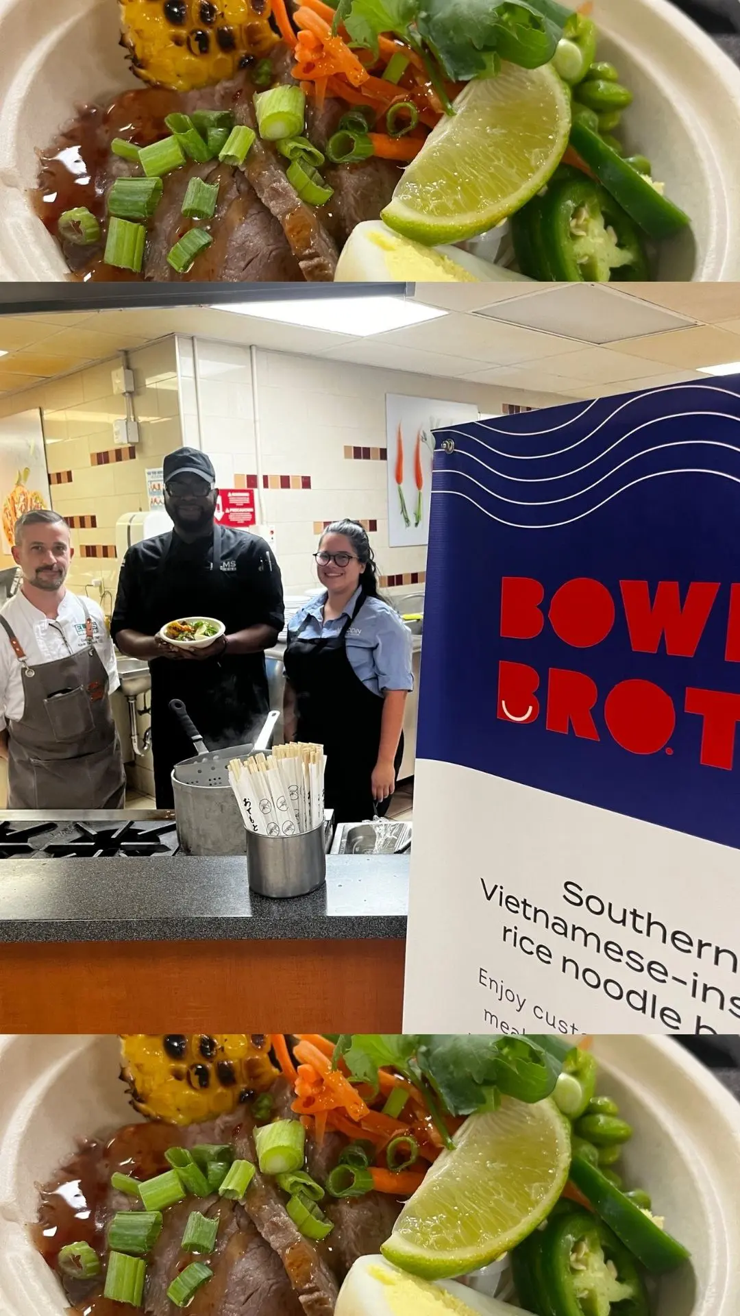 vietnamese takeover dinner, chef & staff along with rice bowl pictured.