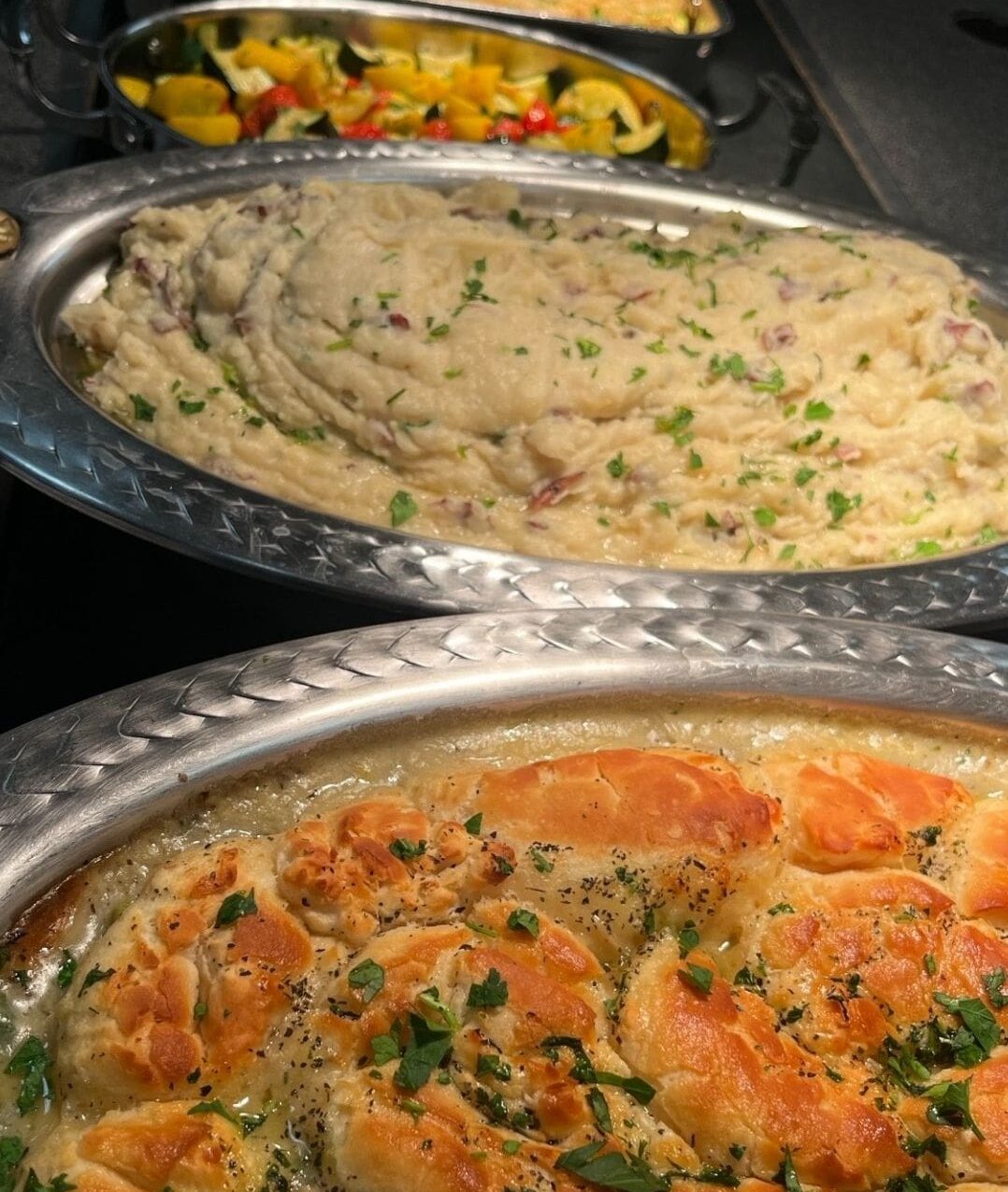 Dinner entree buffet spread